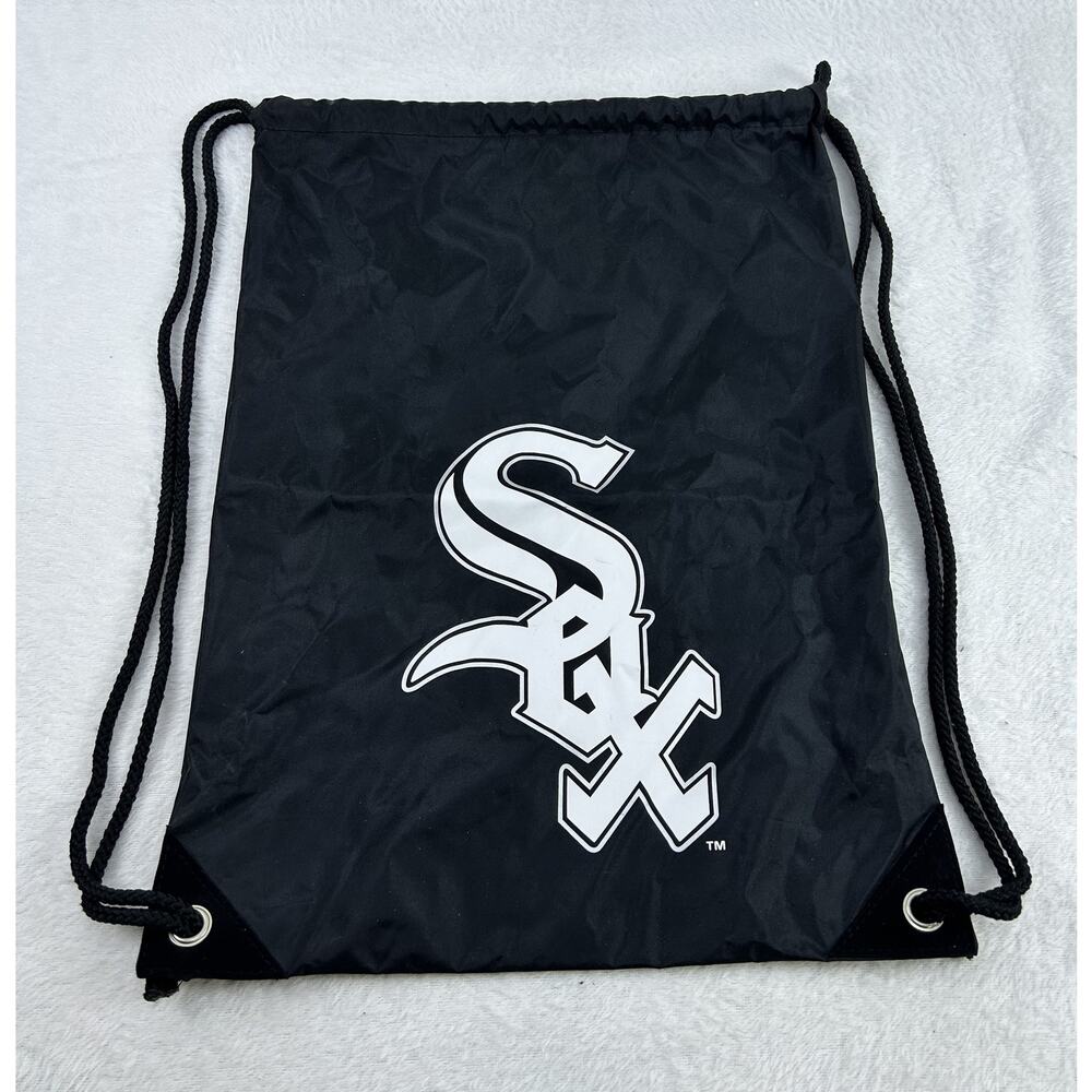 Chicago White Sox MLB Drawstring Cinch Bag Black White Sox Logo Genuine